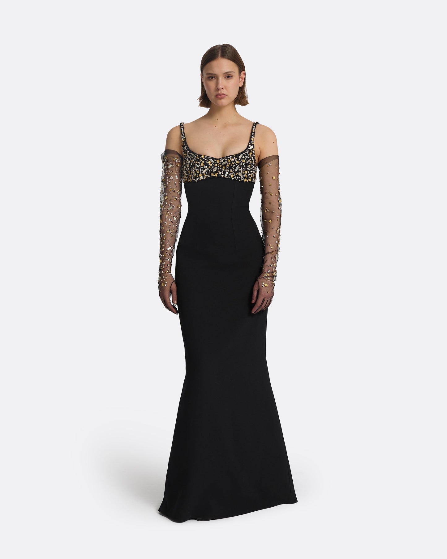 Beatriz Black & Celestial Scatter Embroidery Long Dress