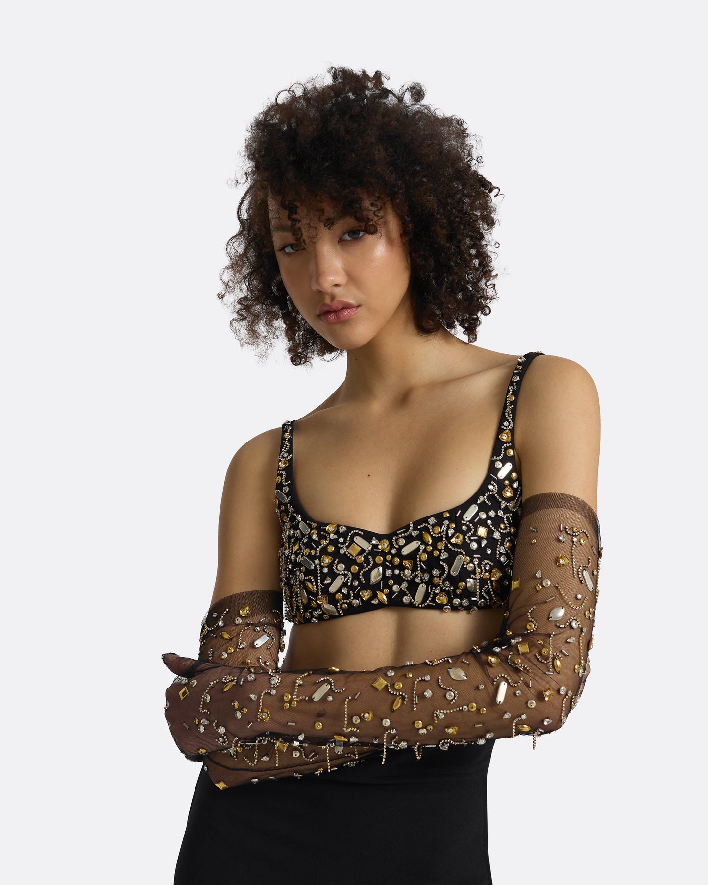 Sophe Black & Celestial Scatter Embroidery Top