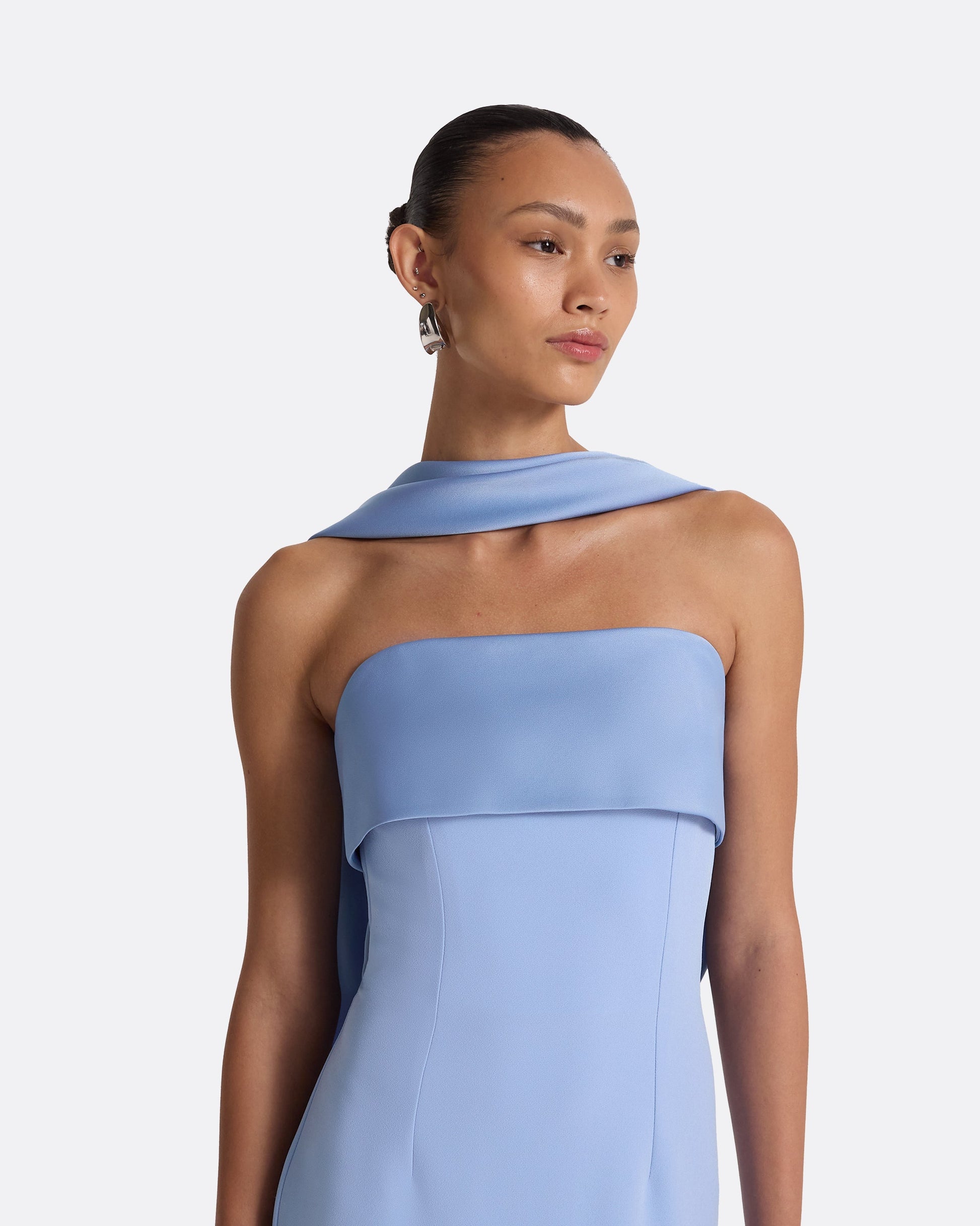 roshana satin-trimmed crepe maxi dress by safiyaa from moda operandi Roshana Barely Pink Long Dress Maison Safiyaa USA