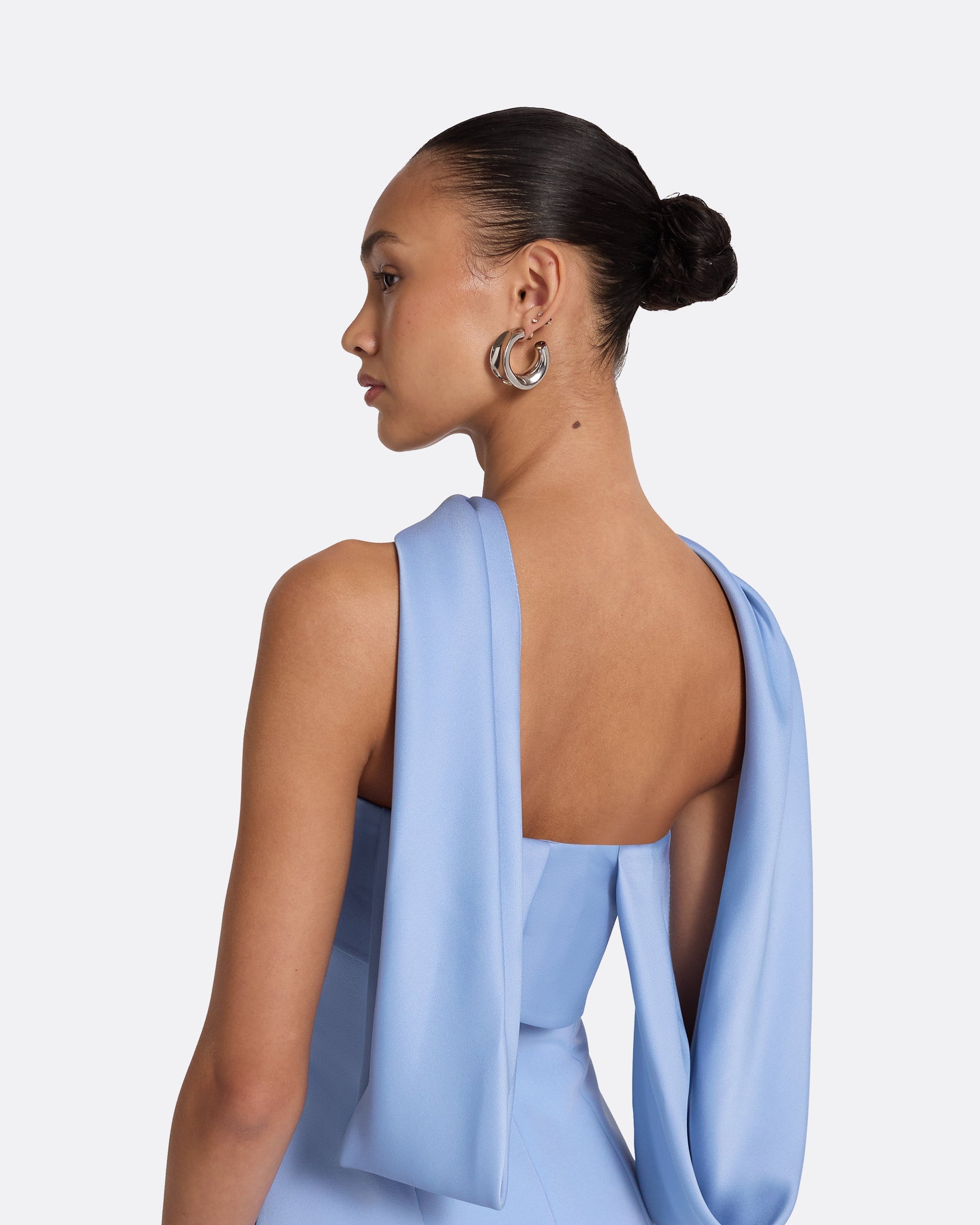 roshana satin-trimmed crepe maxi dress by safiyaa from moda operandi Roshana sash crpe gown with gloves in white - Safiyaa