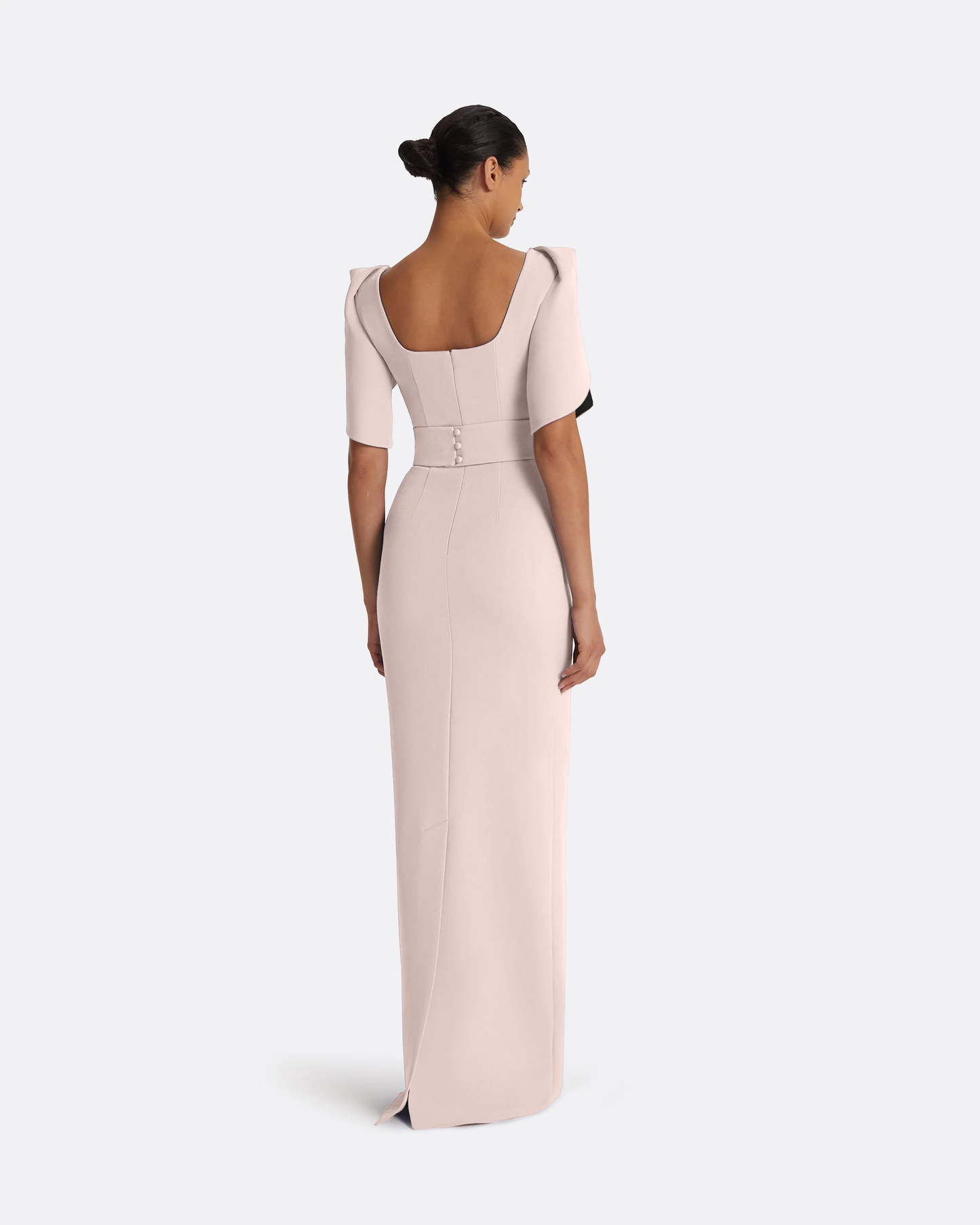 Dara Long Dress in Pale Pink & Black