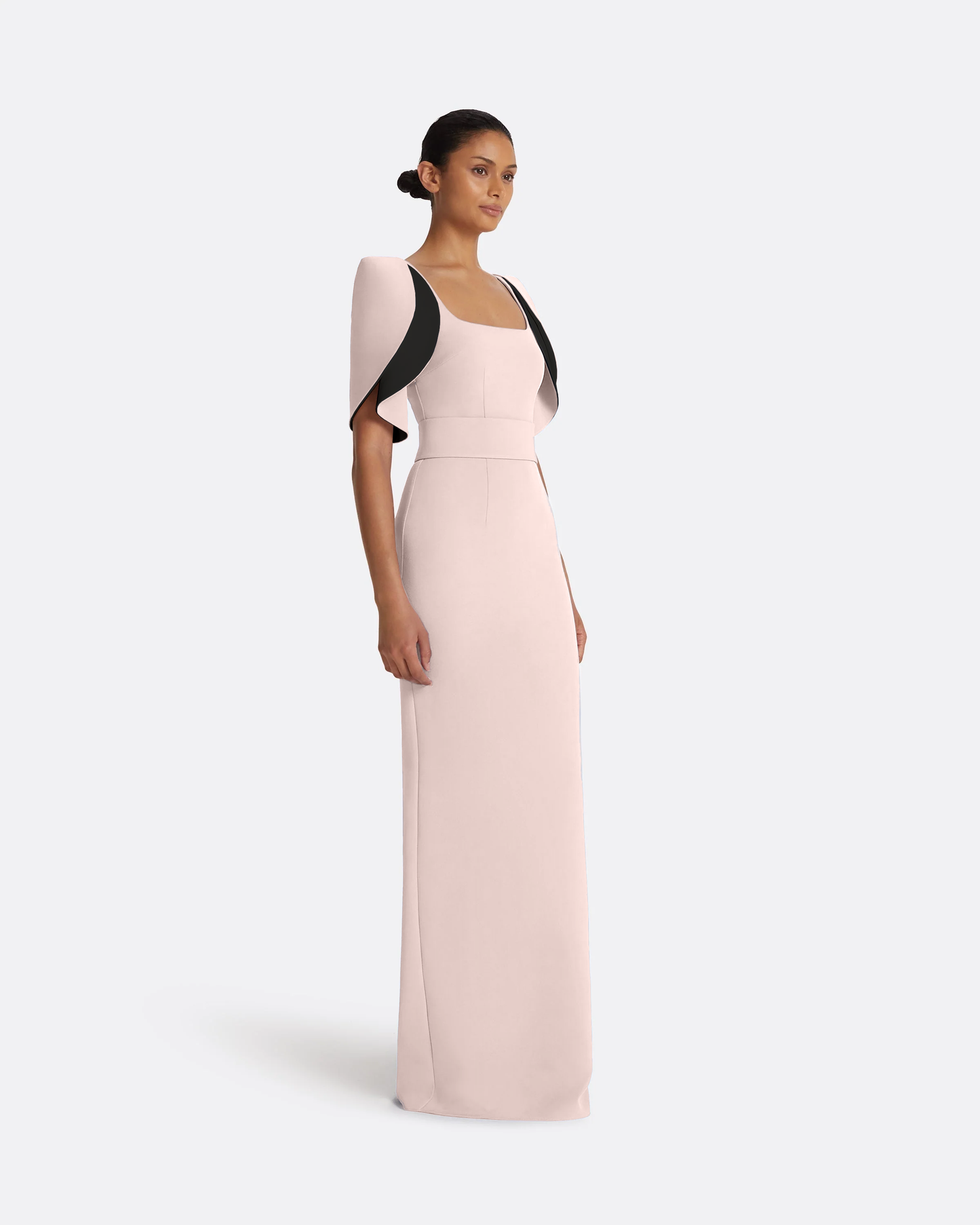 Dara Long Dress in Pale Pink & Black