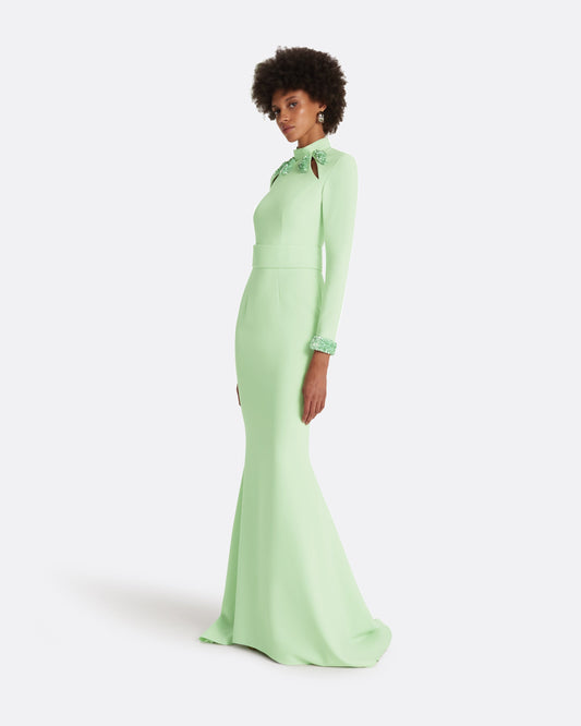 Kamala Aloe & Curled Leaf Embroidery Long Dress