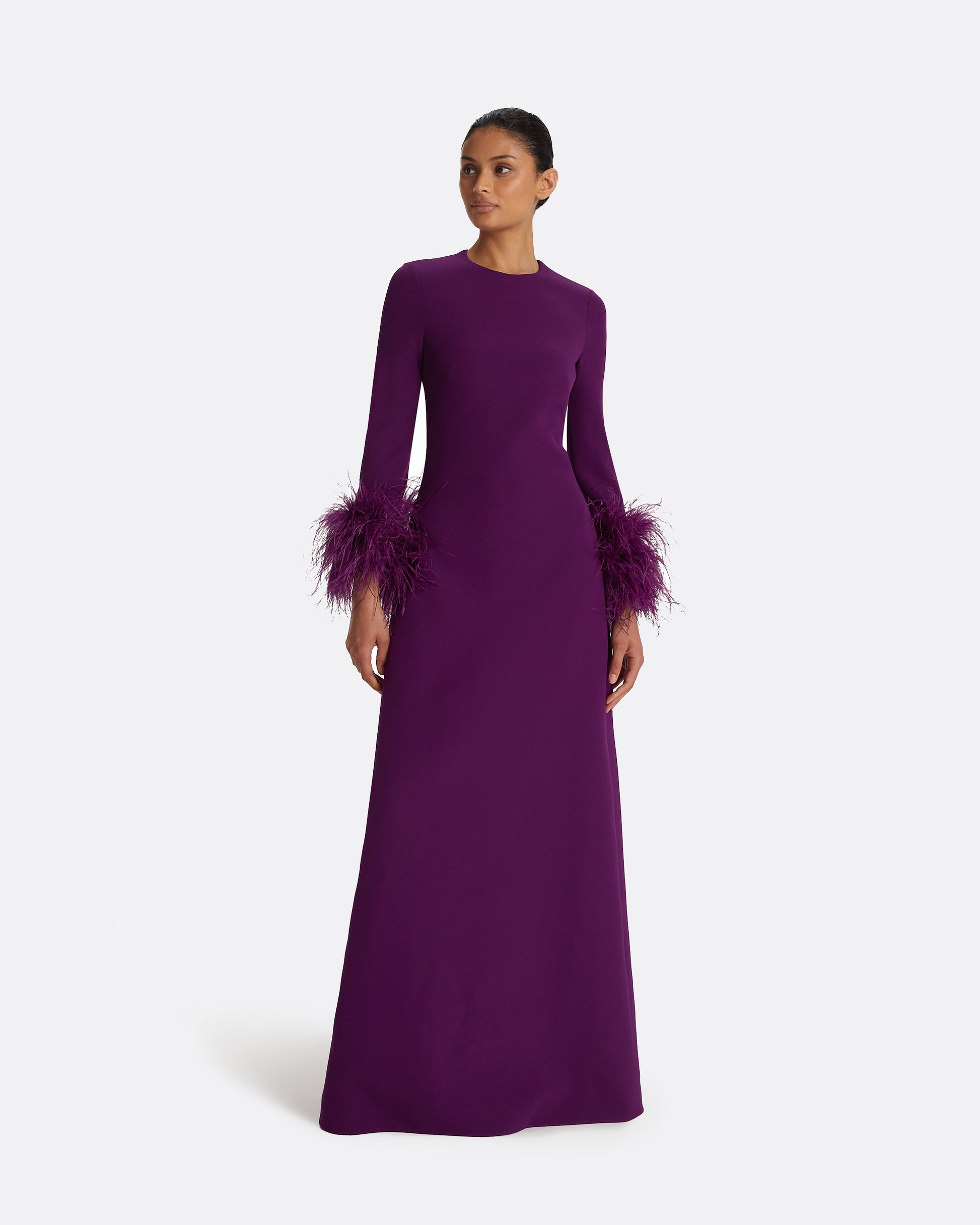 Renalla Currant Feather-Trimmed Long Dress Safiyaa London Renalla Currant Feather-Trimmed Long Dress Safiyaa London