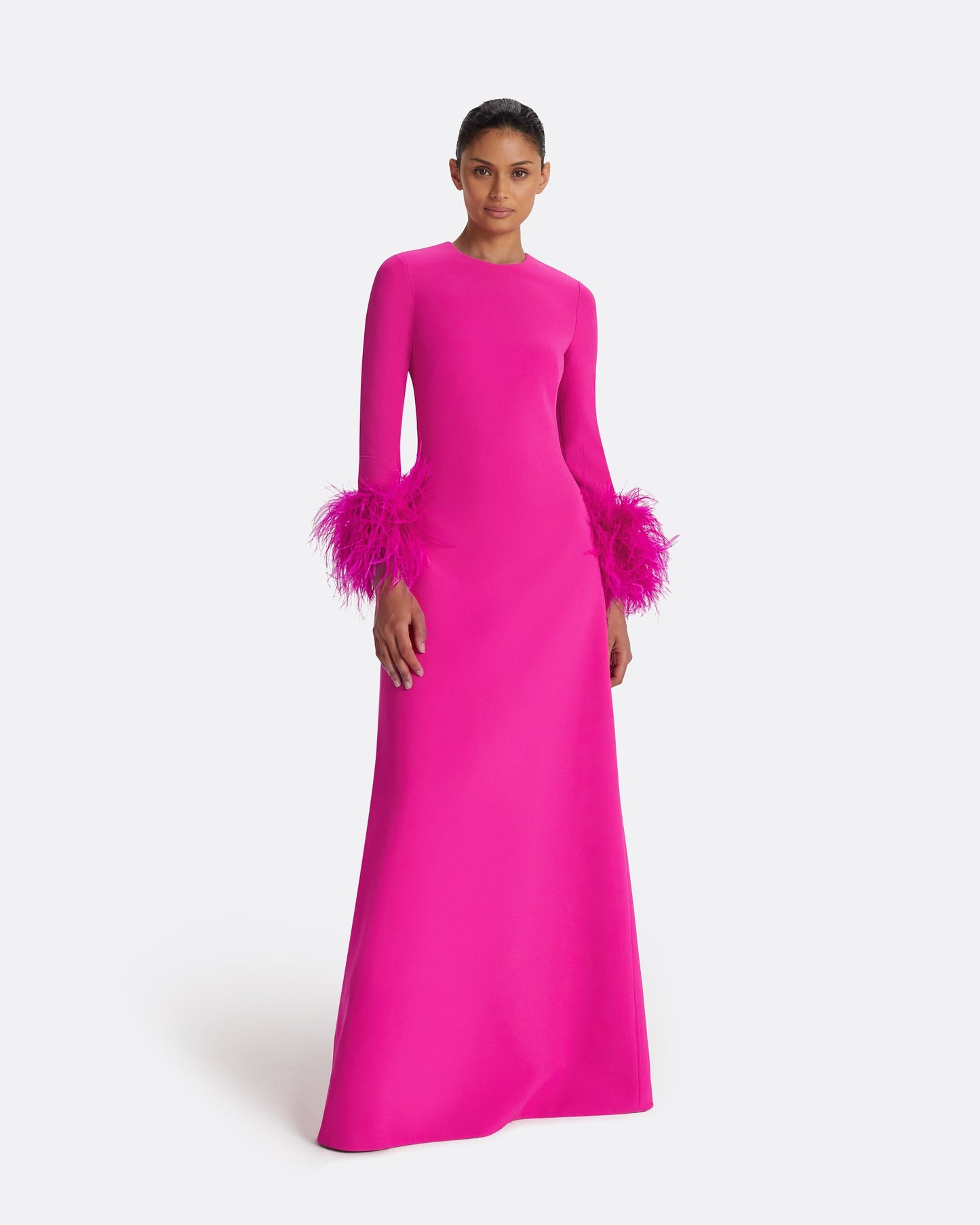 Renalla Wild Strawberry Feather-Trimmed Long Dress Safiyaa London Renalla Wild Strawberry Feather-Trimmed Long Dress Safiyaa London