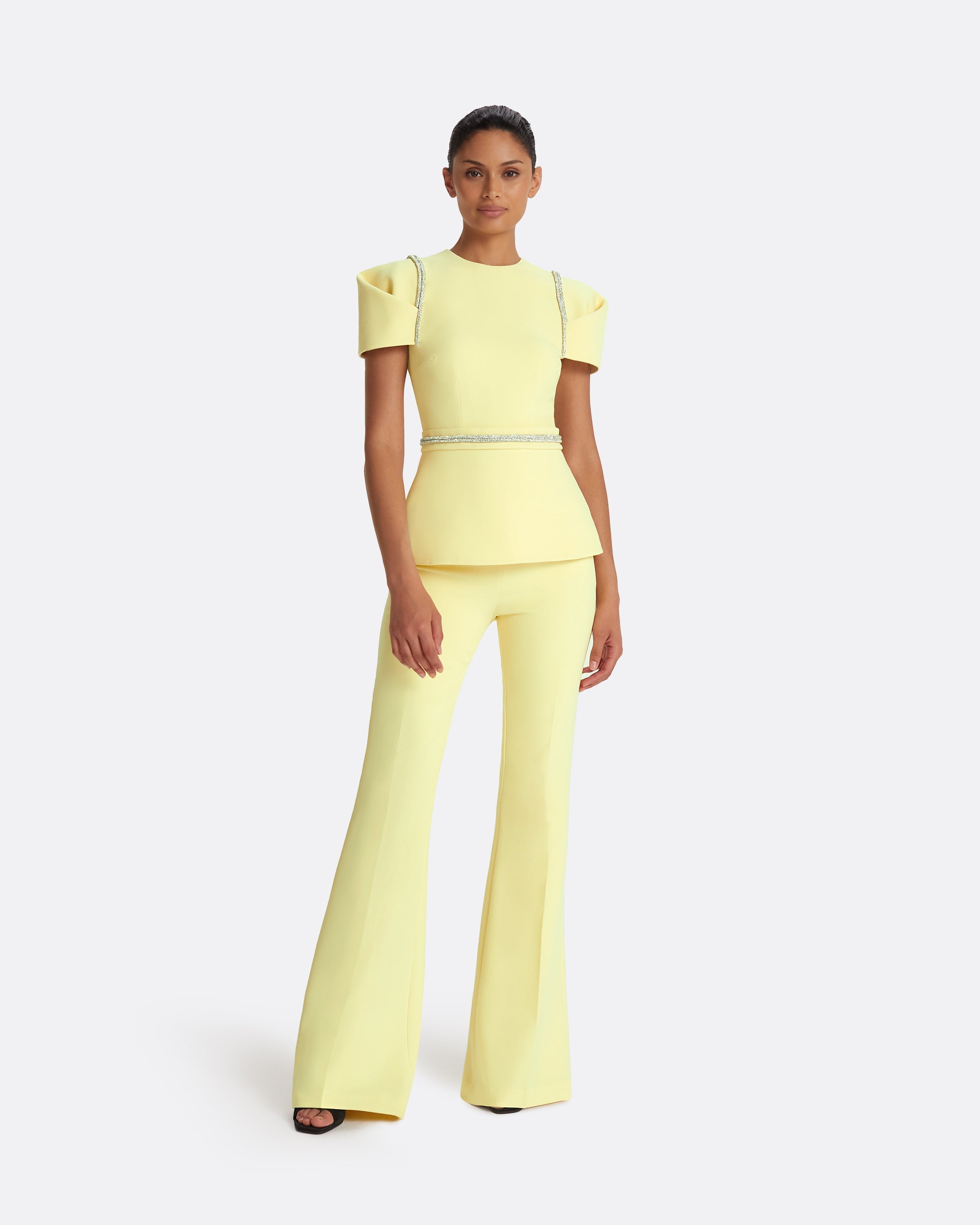 Halluana Pale Yellow Trousers Safiyaa London