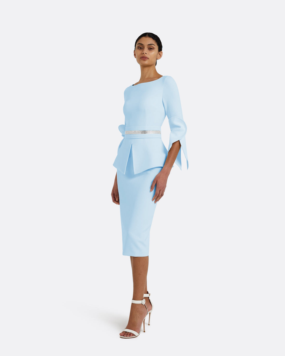 Alondra Pale Blue Midi Dress – Safiyaa London