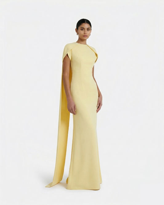 Ginkgo Long Dress in Pale Yellow