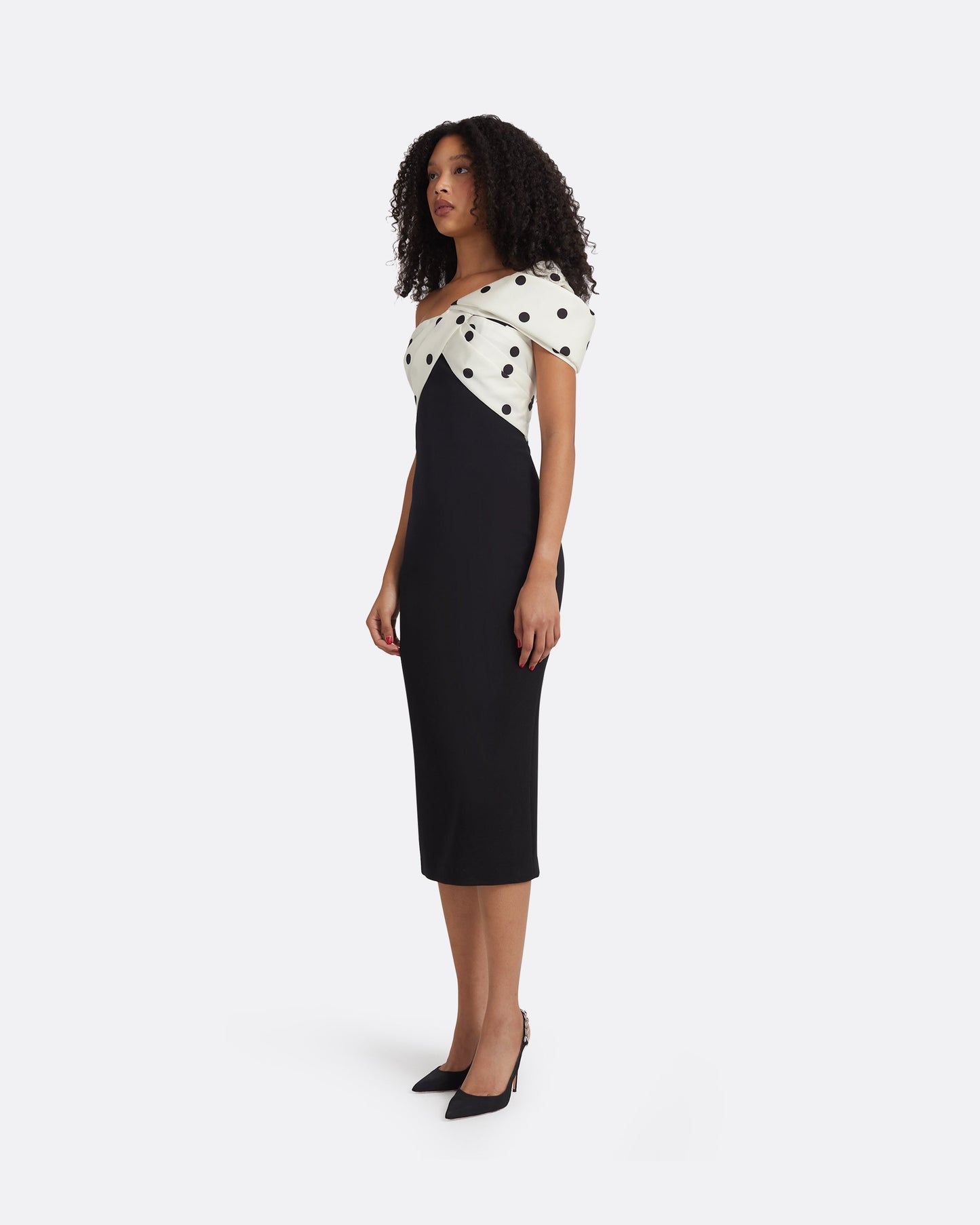 Bushra Black & Egret/ Black Midi Dress