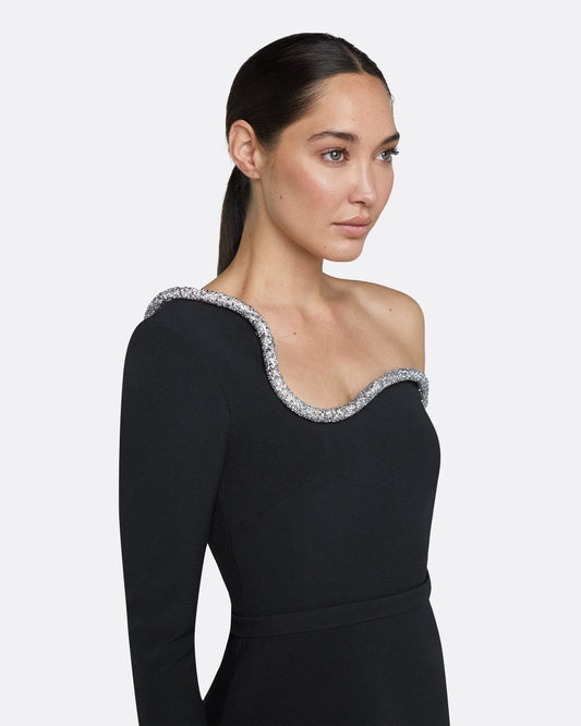 Constanza Black Embroidered Midi Dress