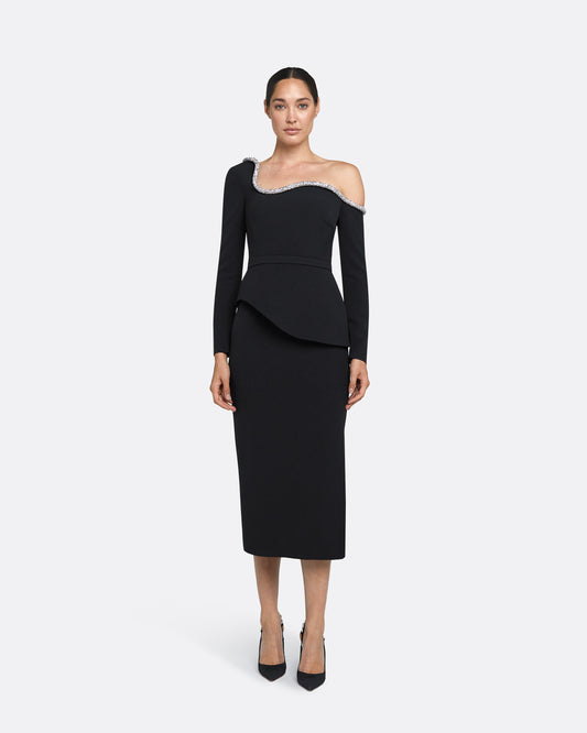Constanza Black Embroidered Midi Dress