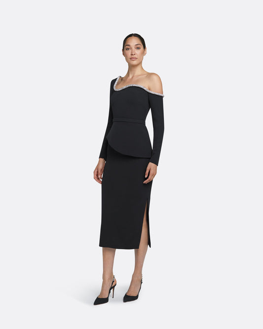 Constanza Black Embroidered Midi Dress