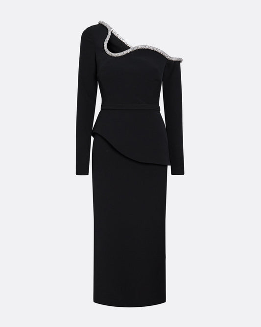 Constanza Black Embroidered Midi Dress
