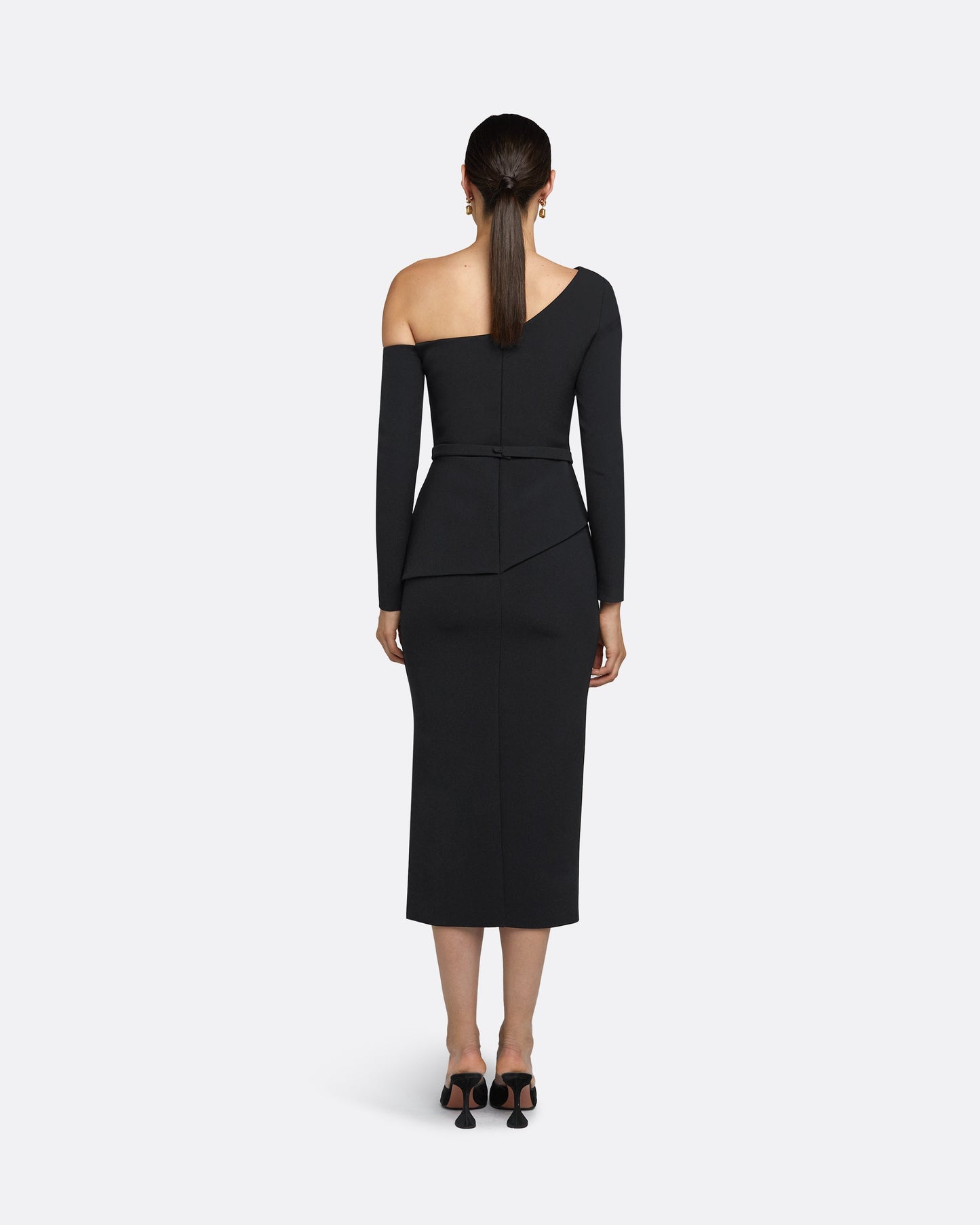 Constanza Black Midi Dress With Embroidered Belt Safiyaa London Constanza Black Midi Dress With Embroidered Belt Safiyaa London
