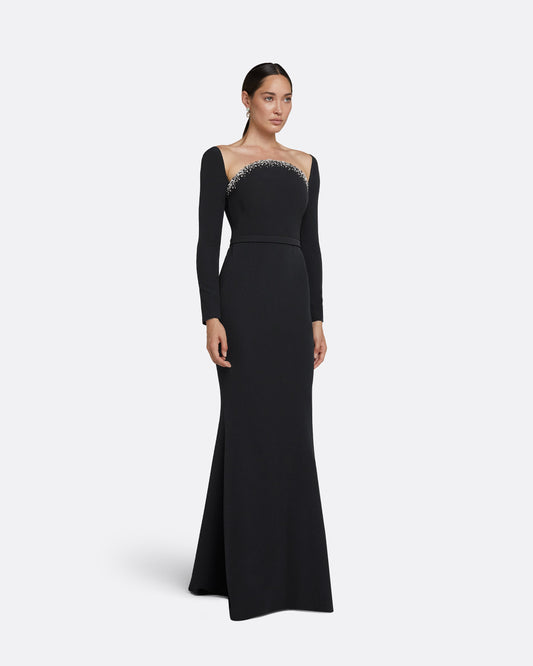 Heidi Black Embroidered Long Dress