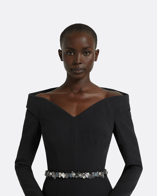 Asuman Black Midi Dress With Embroidered Belt