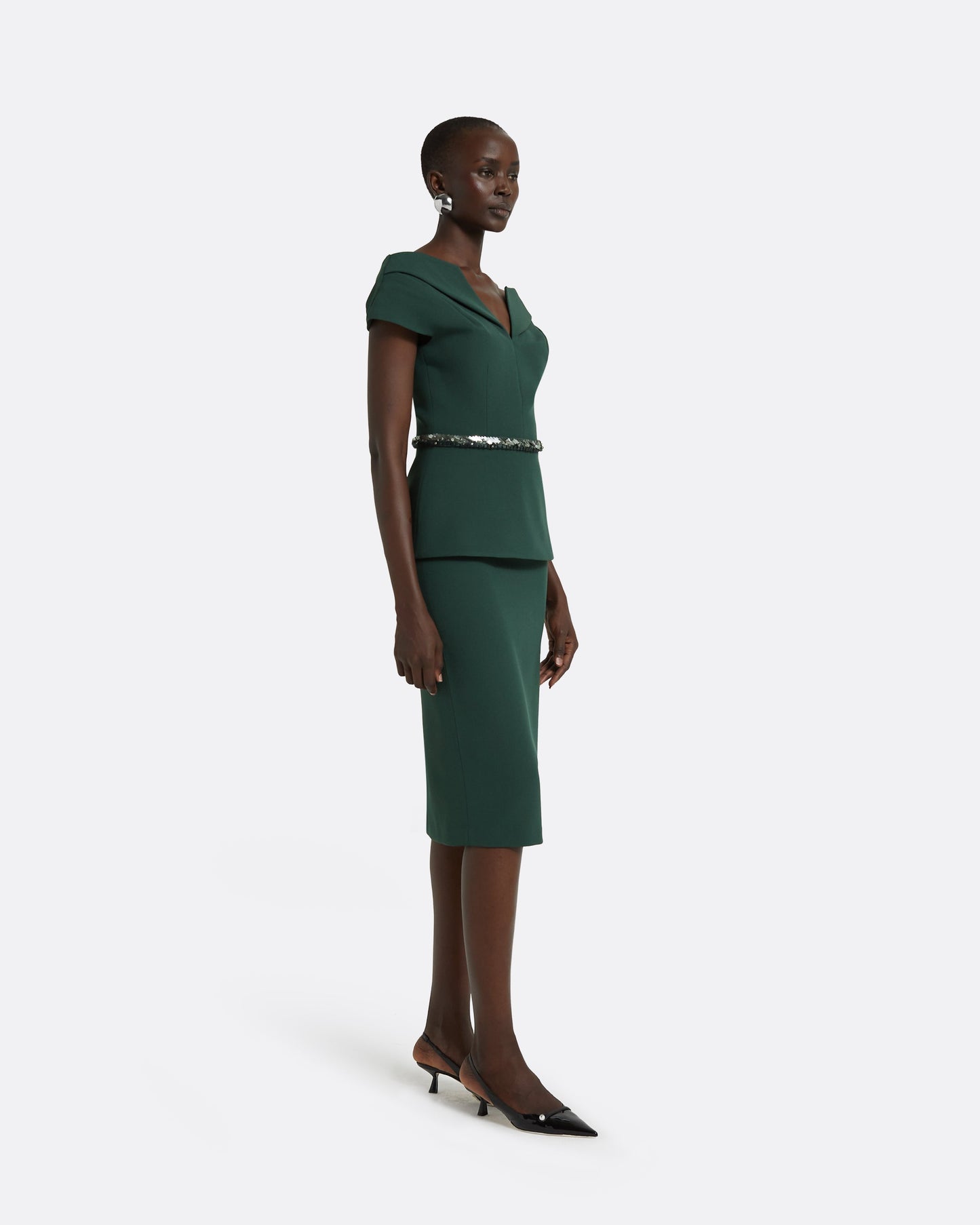 Aliye Darkest Spruce Top With Embroidered Belt
