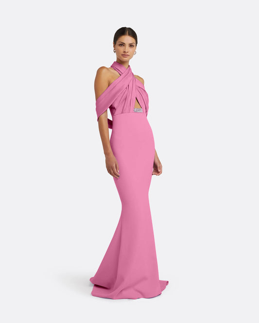 Pink evening gown with cut-out design and embellishment. As worn by Serena Williams.