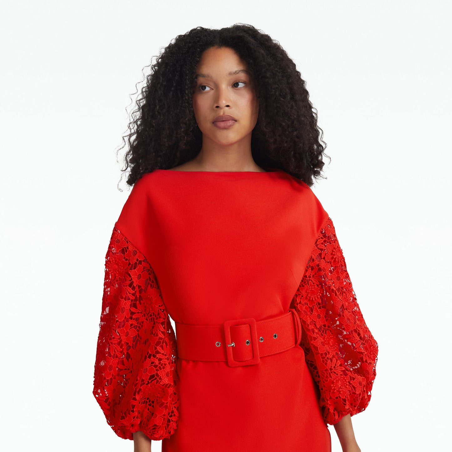 Amiee Lacquer Red Midi Dress With Belt