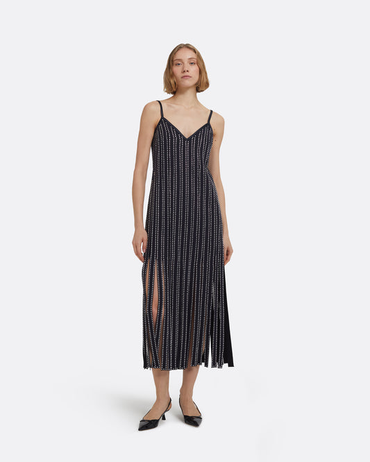 Suami Midi Dress in Midnight Navy with Crystal Embellishments