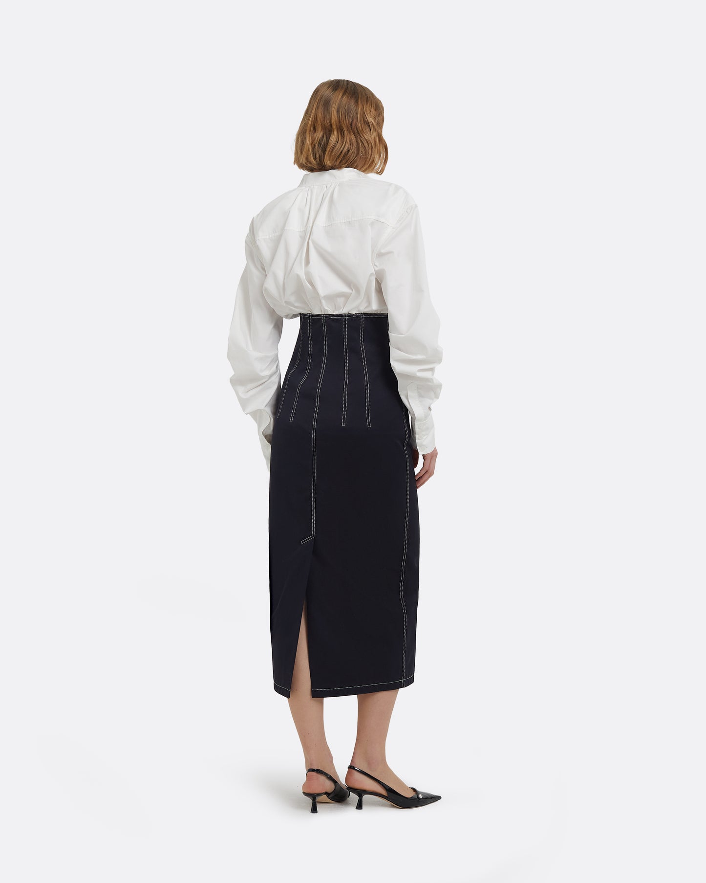 Weatherly Midi Dress in Ivory and Midnight Navy