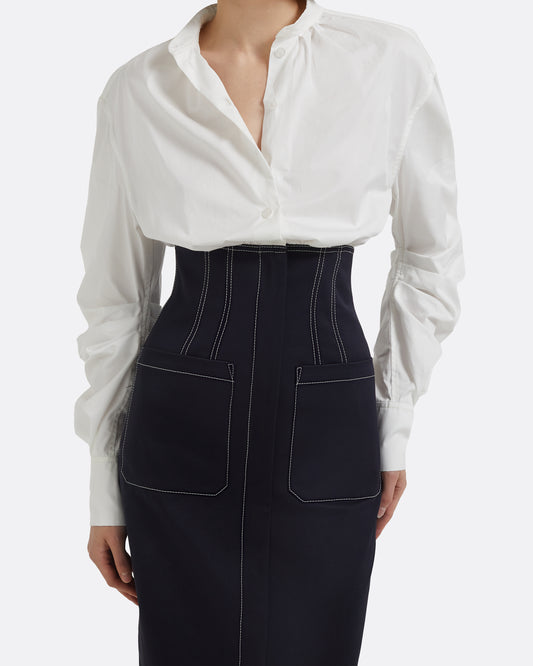 Weatherly Midi Dress in Ivory and Midnight Navy