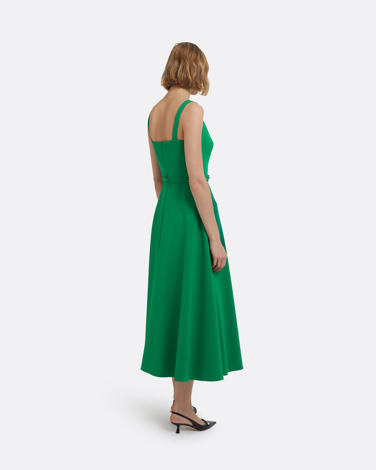 Ginny Midi Dress in Jewel Green with Embellished Belt