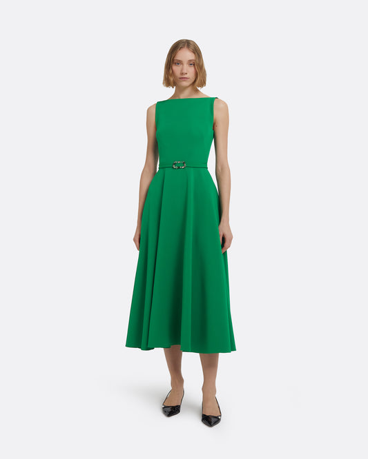 Ginny Midi Dress in Jewel Green with Embellished Belt