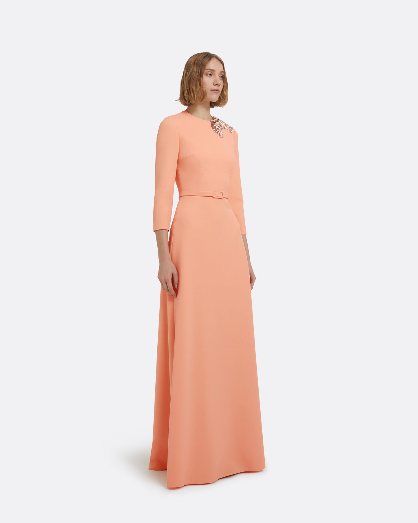 Aspen Long Dress in Apricot With Gunmetal Embellishment