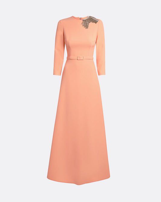 Aspen Long Dress in Apricot With Gunmetal Embellishment