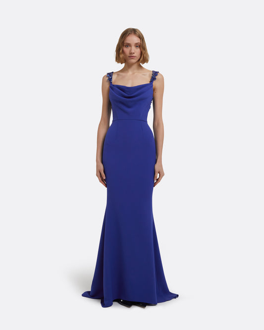 Melina Long Dress in Skiathos with Multi-Blues