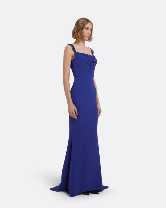 Melina Long Dress in Skiathos with Multi-Blues