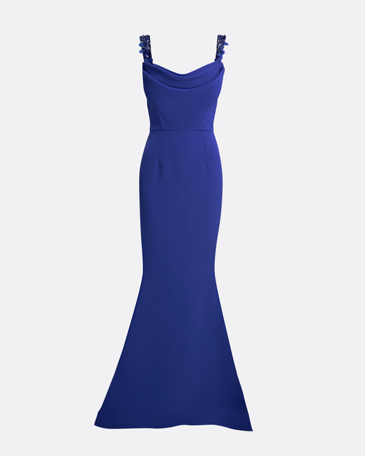 Melina Long Dress in Skiathos with Multi-Blues