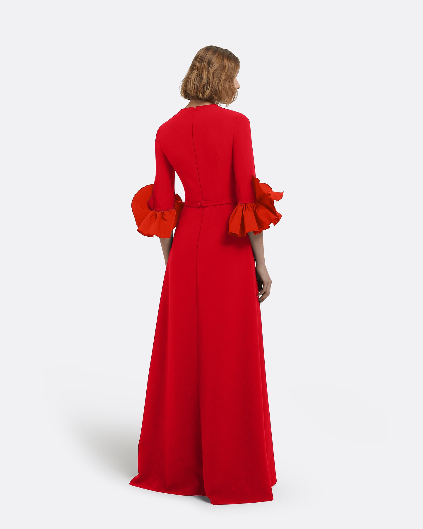 Belen Long Dress in Cherry Red with Embellished Belt
