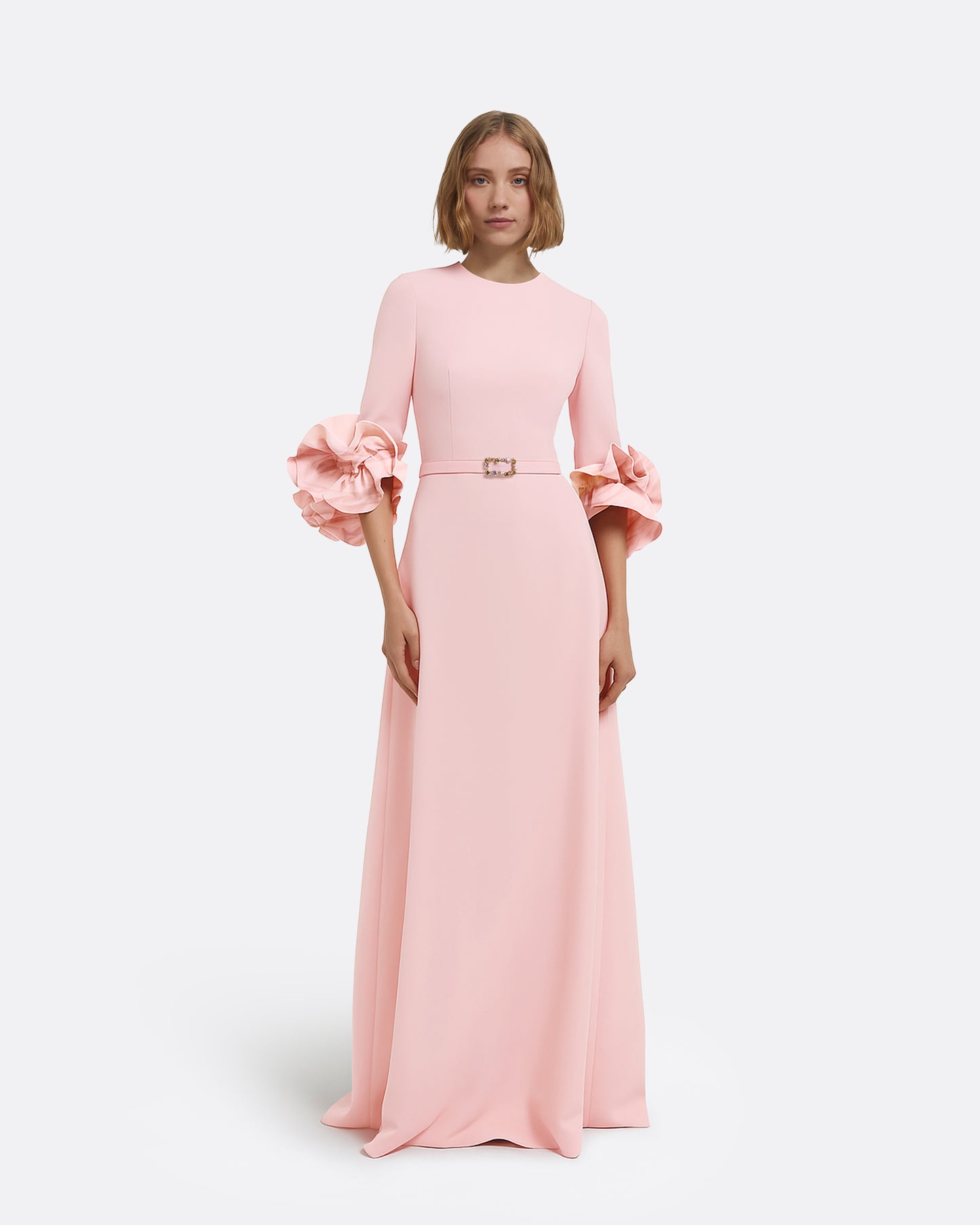 Belen Long Dress in Lychee with Embellished Belt