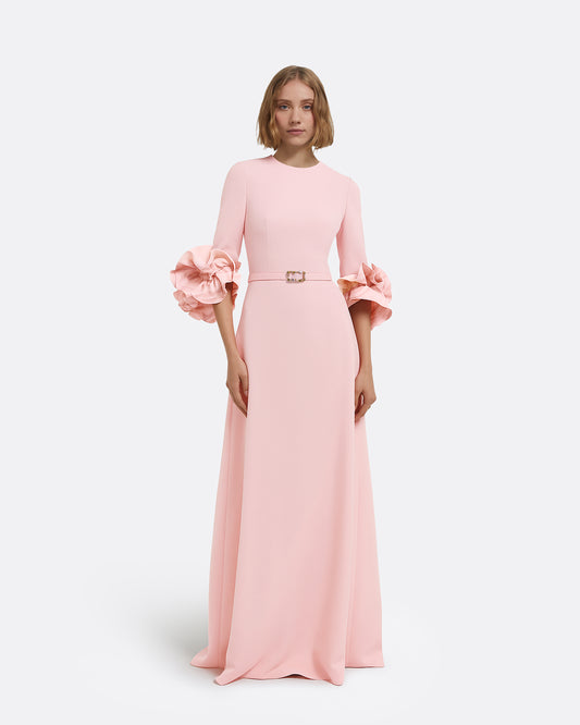 Belen Long Dress in Lychee with Embellished Belt