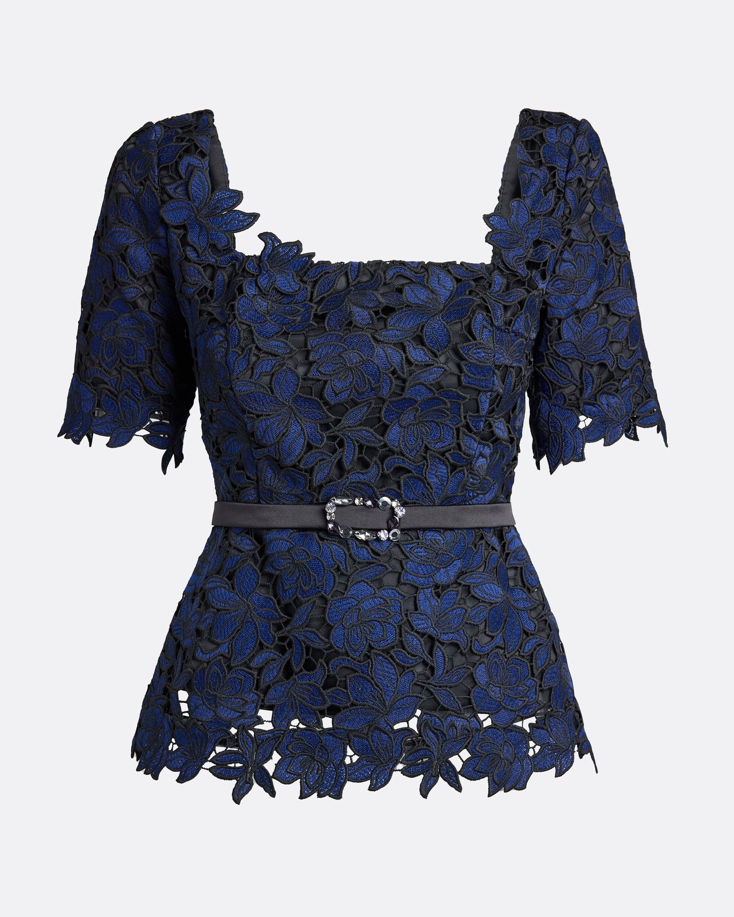 Lacey Top in Black & Navy with Gunmetal Embellishment