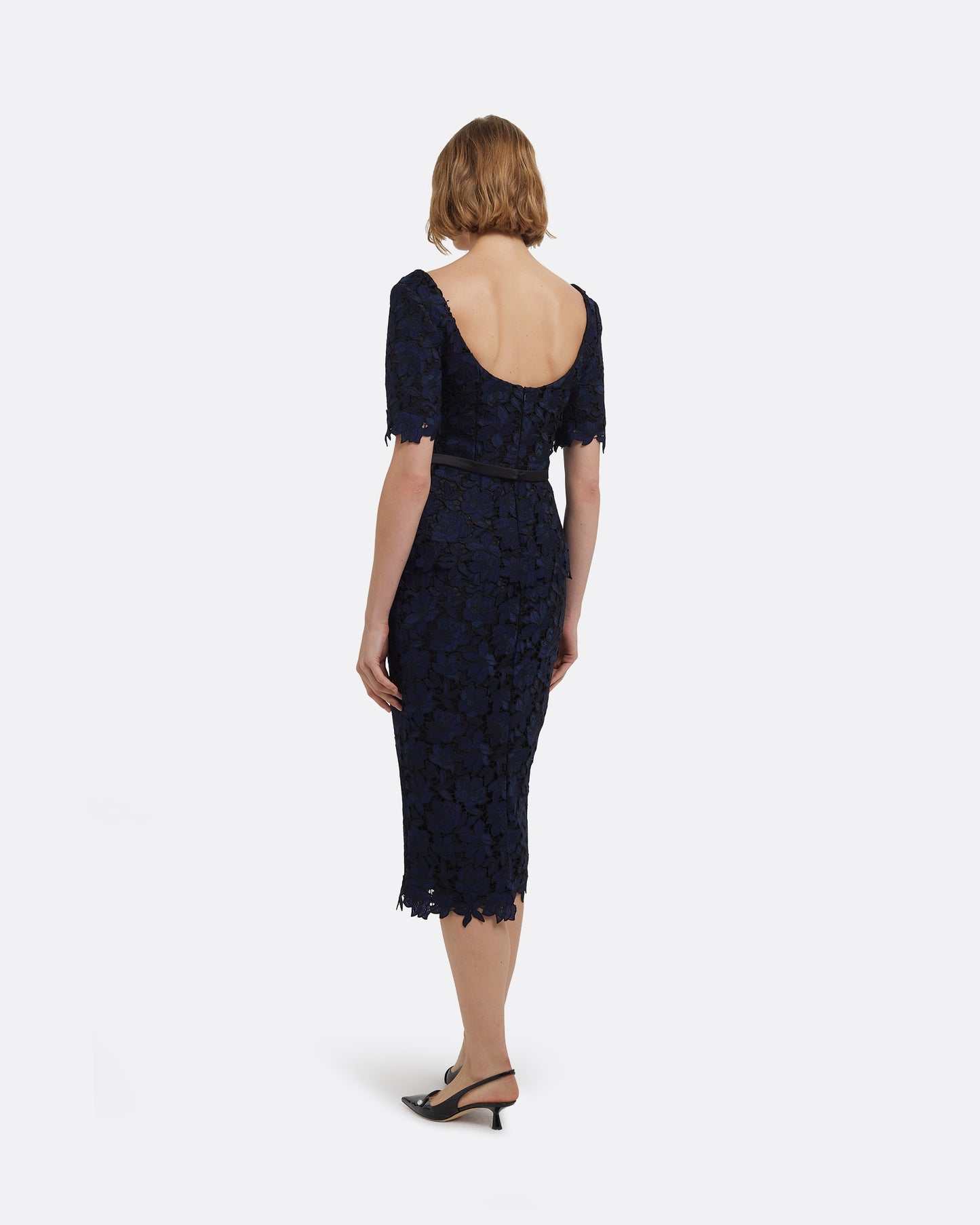 Lacey Top in Black & Navy with Gunmetal Embellishment
