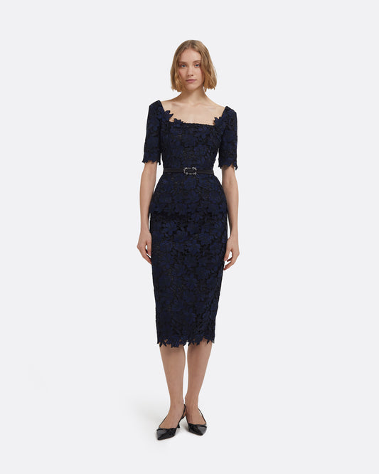 Piper Midi Skirt in Black & Navy on Black