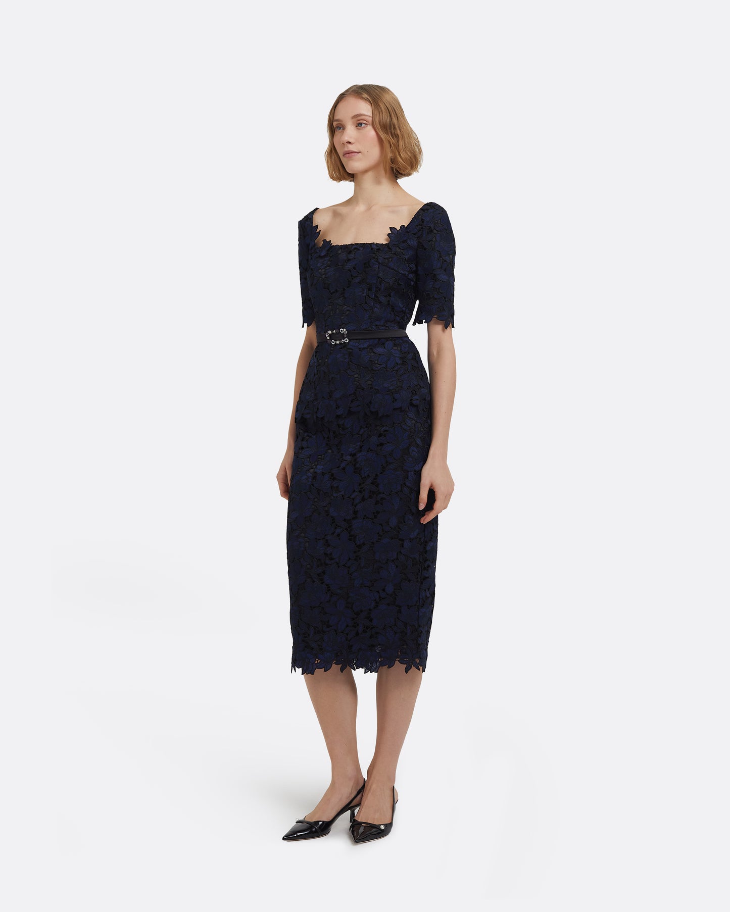 Piper Midi Skirt in Black & Navy on Black