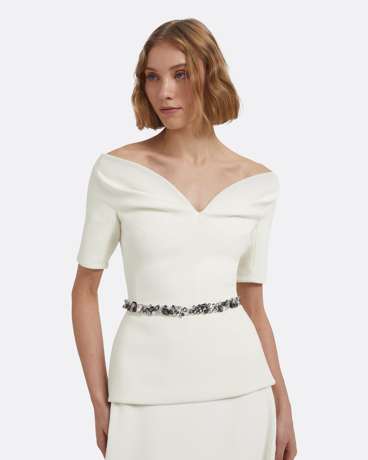 Lyddie Top in Ivory with Embellished Belt