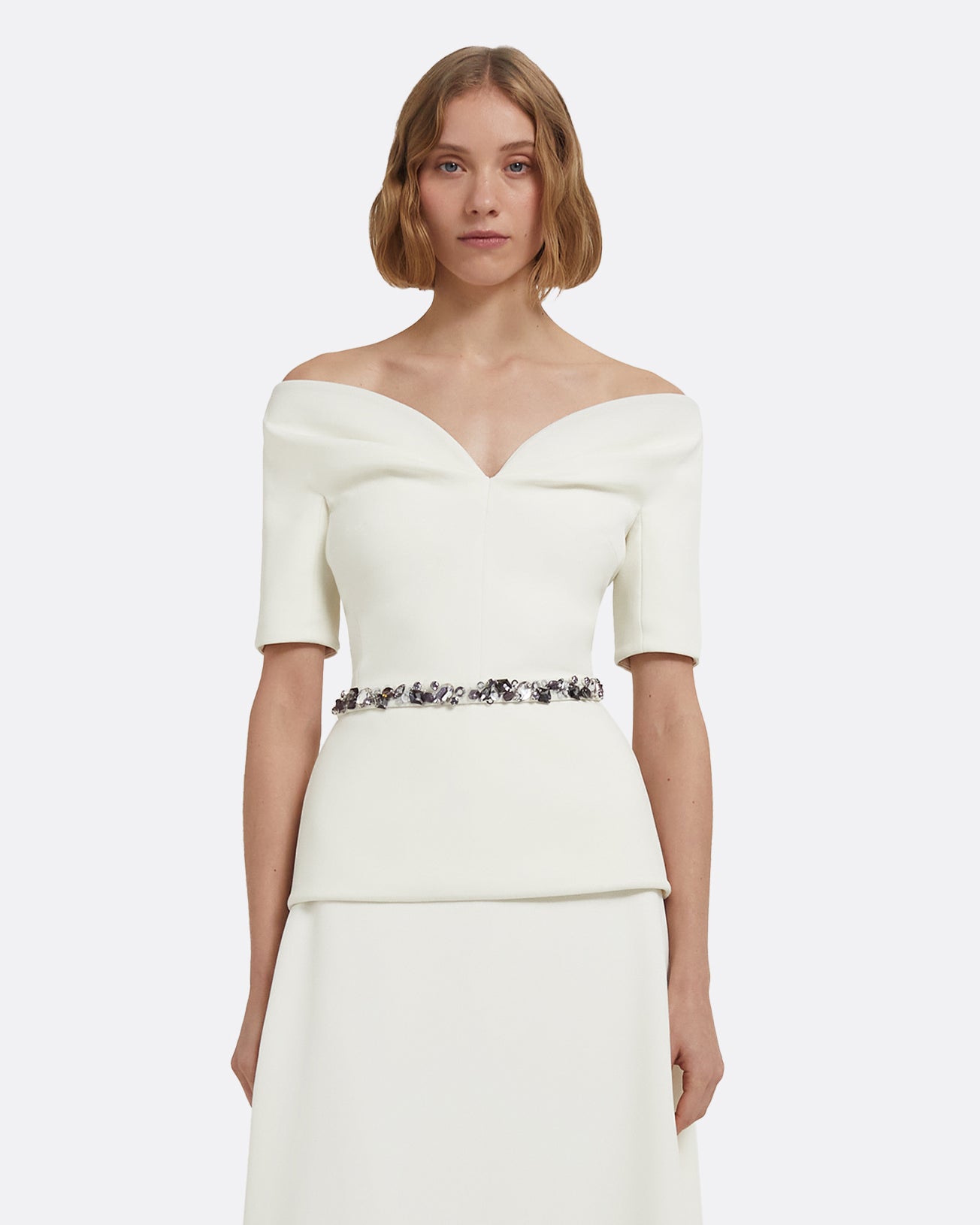 Lyddie Top in Ivory with Embellished Belt