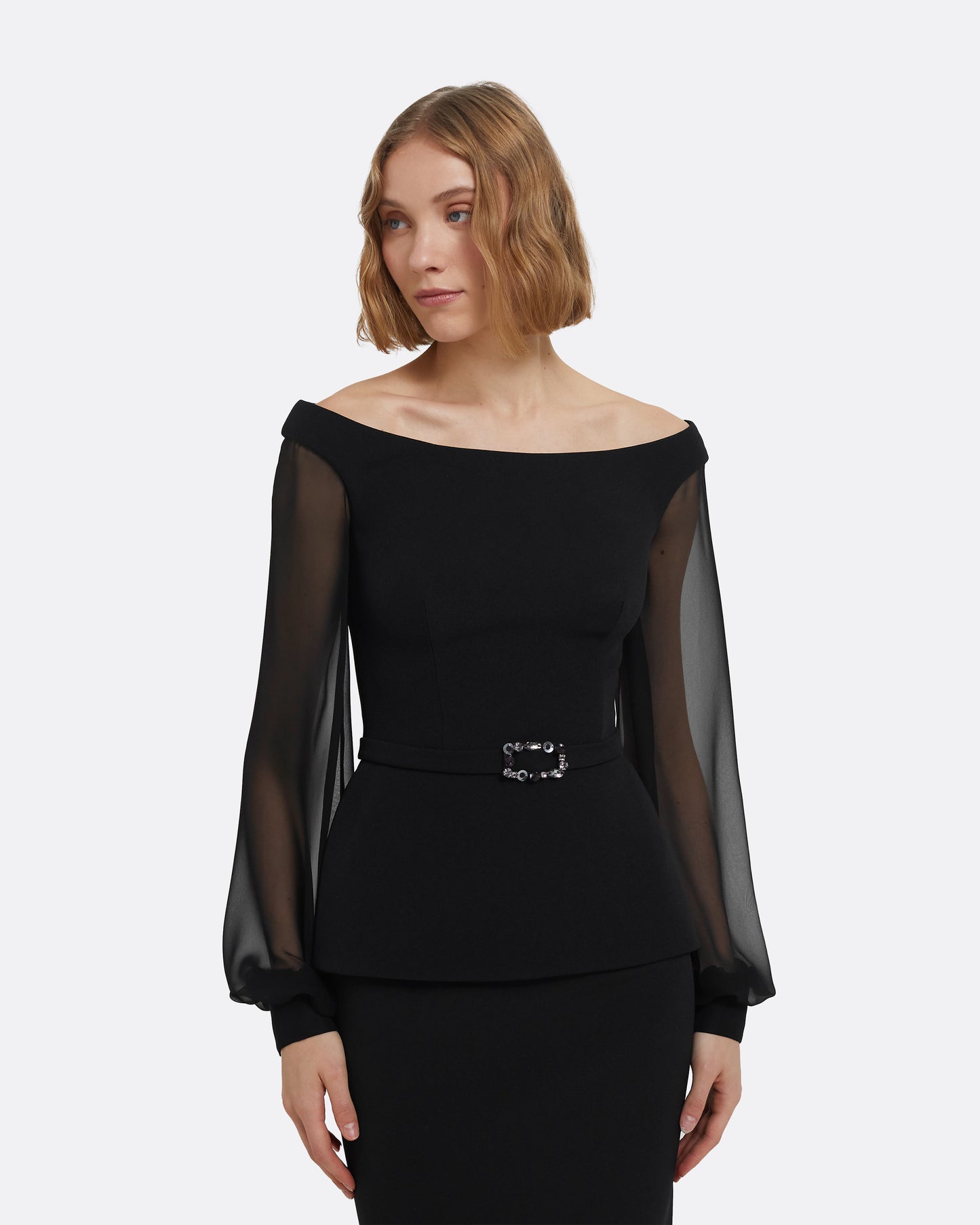 Breena Top in Black with Embellished Belt