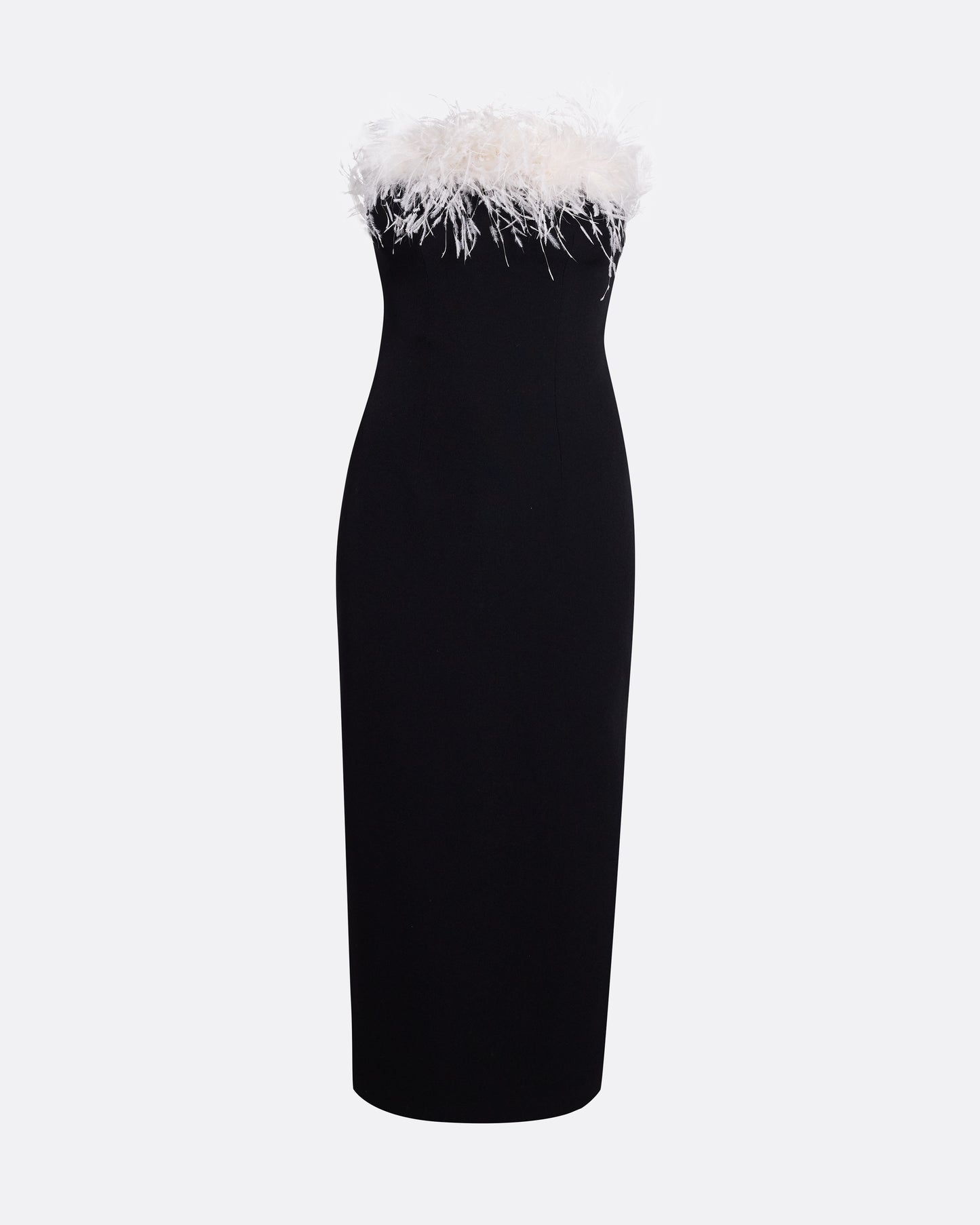 Aerine Midi Dress in Black with Feathers