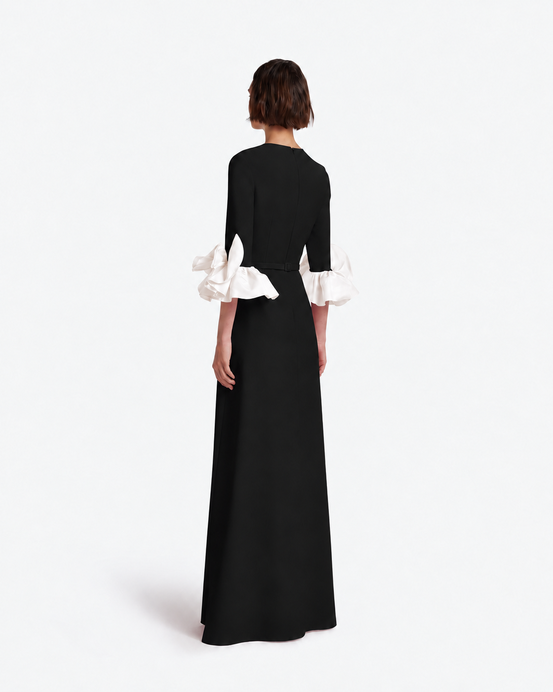 Belen Long Dress in Ivory on Black