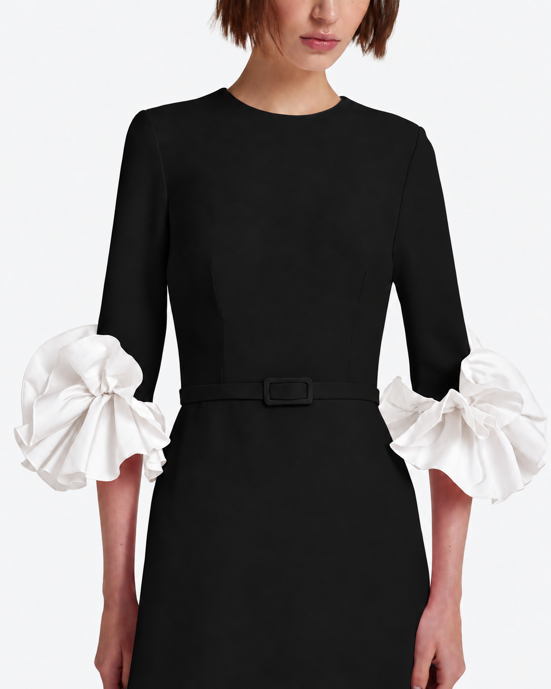 Belen Long Dress in Ivory on Black