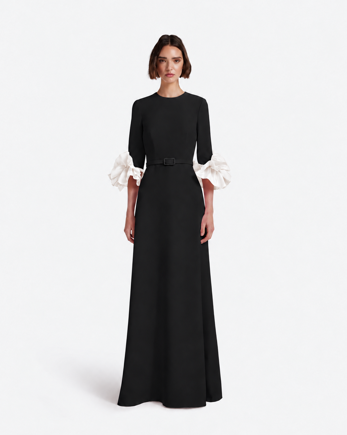 Belen Long Dress in Ivory on Black