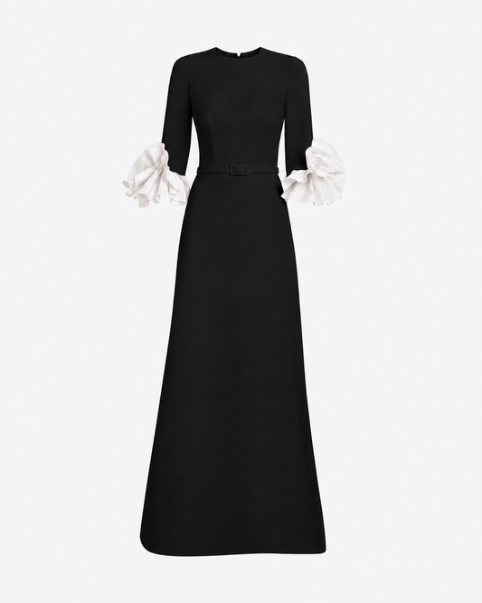 Belen Long Dress in Ivory on Black