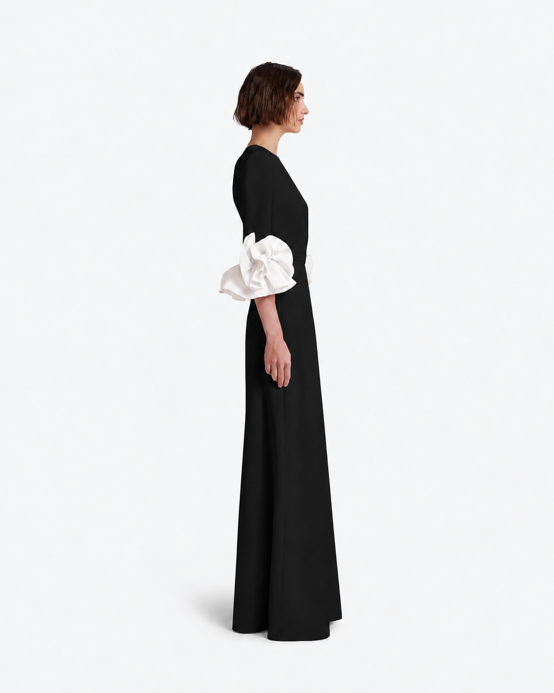 Belen Long Dress in Ivory on Black