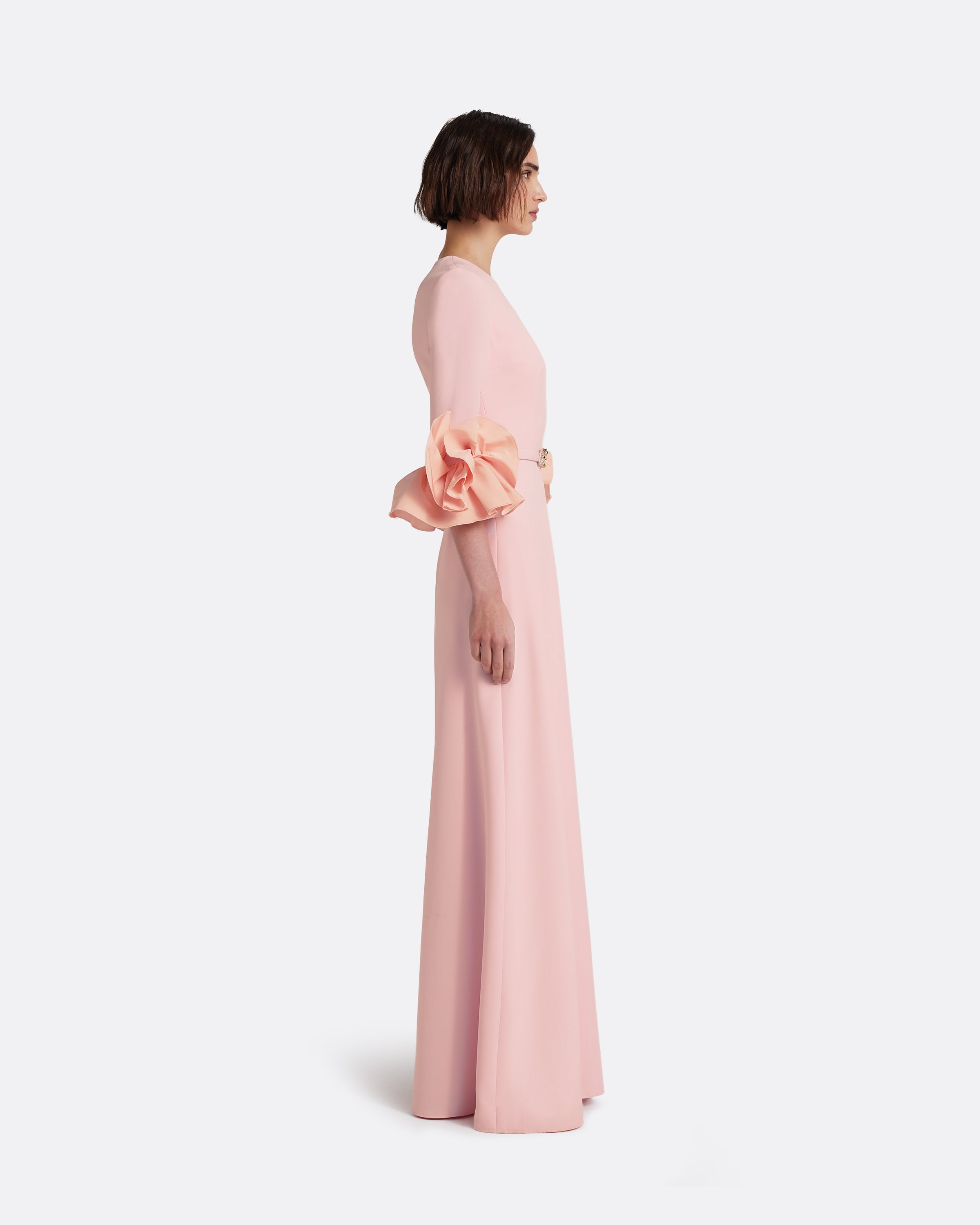 Belen Long Dress in Lychee with Embellished Belt – Safiyaa London